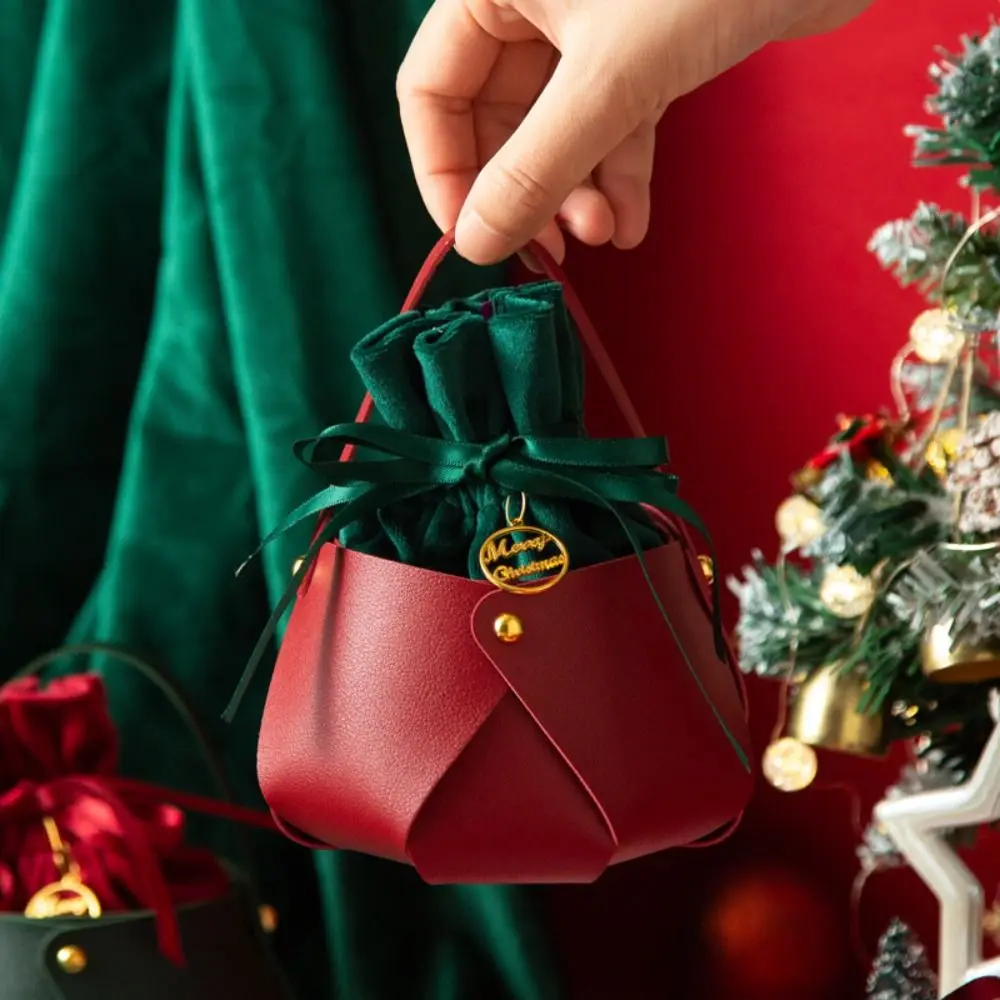 Ornament Christmas Decoration PU Gift Handbag For Children Kids Candy Bag Christmas Present Bag Material Package Gift Pouch