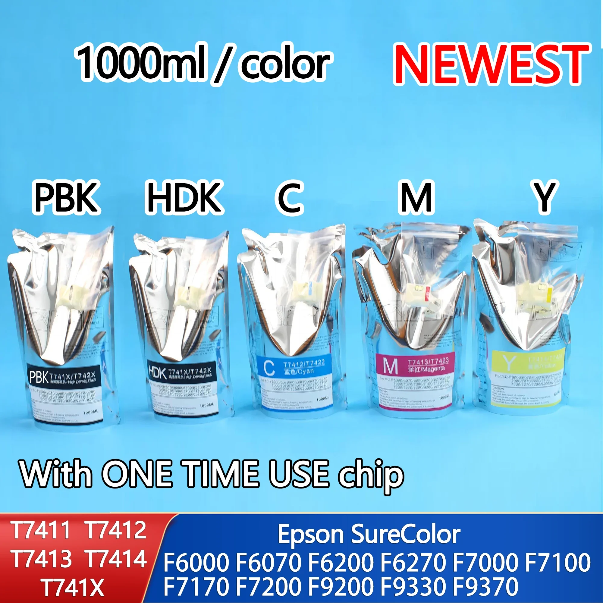 1000ML 4 Colors T741X T7411 T7414 Sublimation Ink With Chip For Epson SureColor F6000 F6070 F6200 F6270 F7000 F7200 F7270 F9200