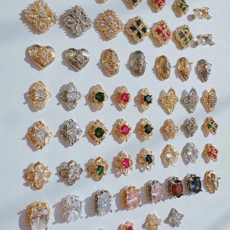 10 Piezas Adornos de Lujo Flores Cruz Corazón Óvalo Estrella para Uñas Zircon Cristal Decoraciones de Manicura Encantos 2
