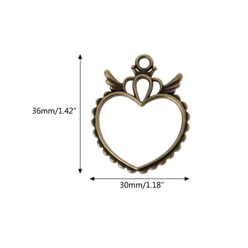  5x/Set Hollow Wings Heart Pendant Frame UV Resin Pendant Open Back Bezel for Jewelry Making Pressed Flower DIY Art Craft