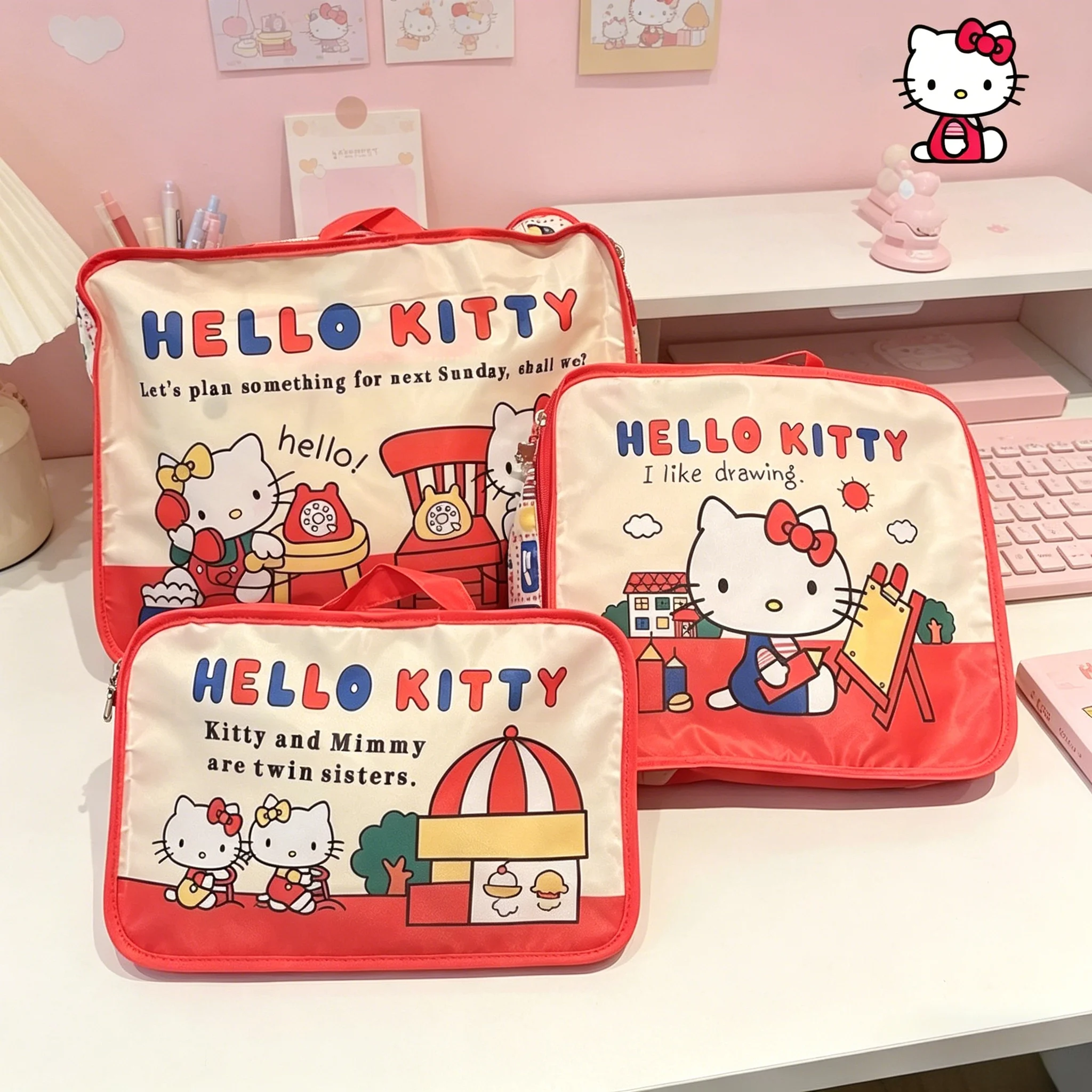 Kawaii HelloKitty Cat Cute Cat Makeup Bag Travel Three-Piece Set Lingerie Packing and Finishing Bag Storage Bag Anime Presents