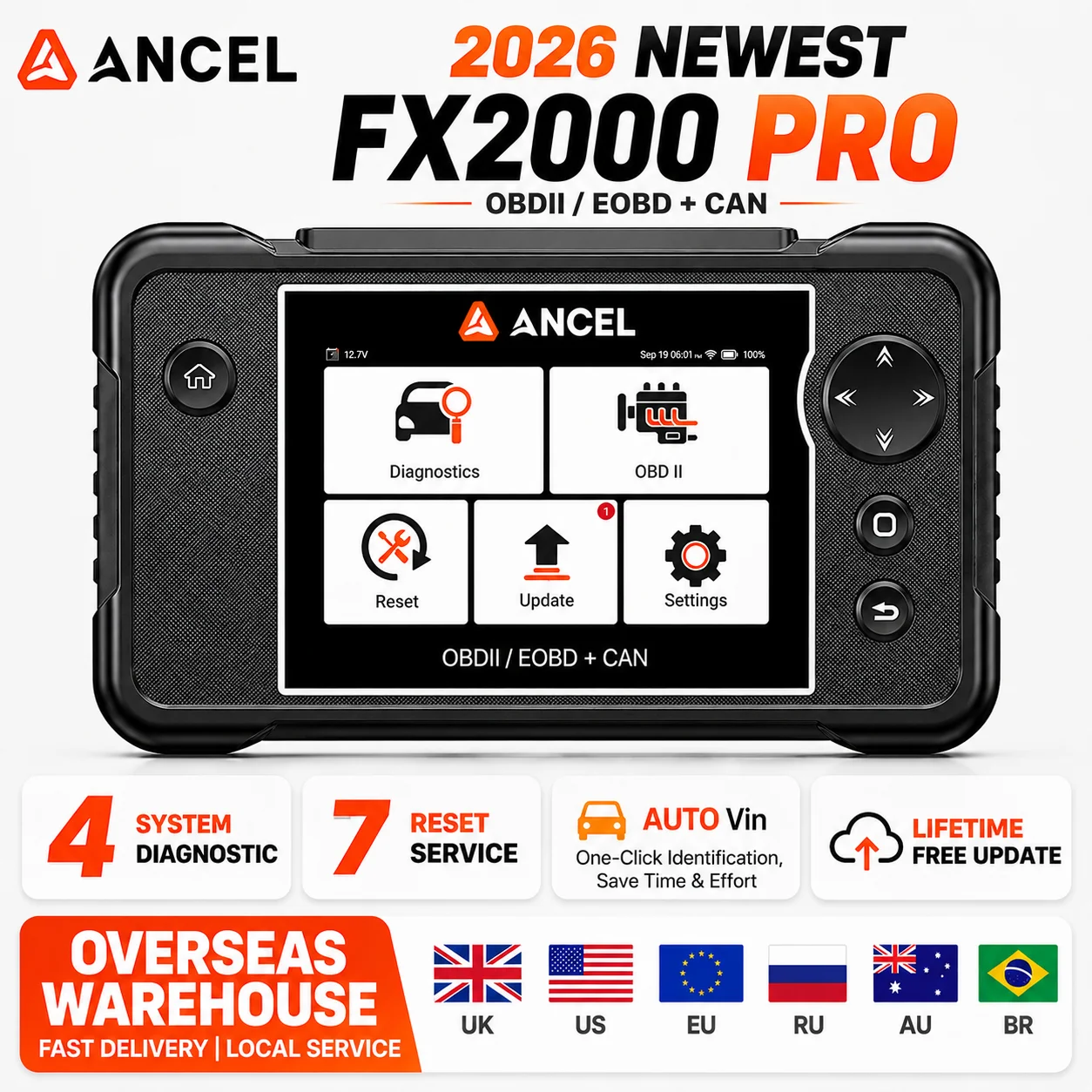 Car OBD2 Scanner Diagnostic Tool ANCEL FX2000 Pro Engine ABS SRS Transmission Scan 7 Reset Code Reader OBD2 Auomotive Scanner
