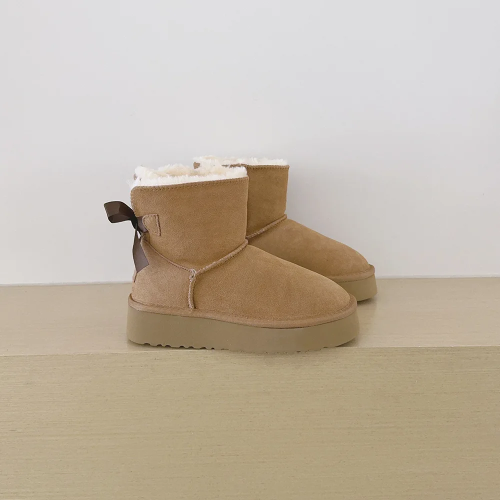 2026 Plateau-Schneestiefel für Damen in Übergrößen, mit dickem Fleece, dicken Baumwollschuhen und Banddekorationen, Damen-Baumwollstiefel – Detail 5