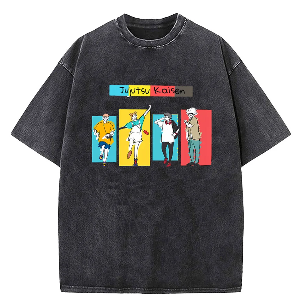 Jujutsu Kaisen Gojo Satoru Washed Top Tees Cotton High Quality teen graphic Gothic shirt streetwear 2000s Trendy anime