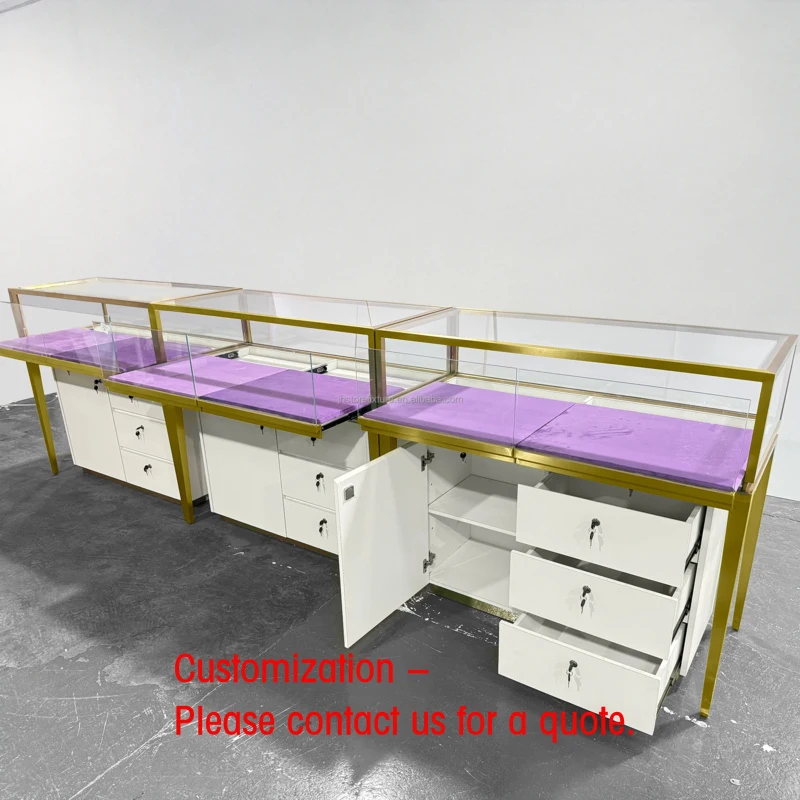 

custom.Factory Classic Jewelry Display Cabinet Custom Gold Stainless Steel Jewelry Display Showcase Jewelry Shop