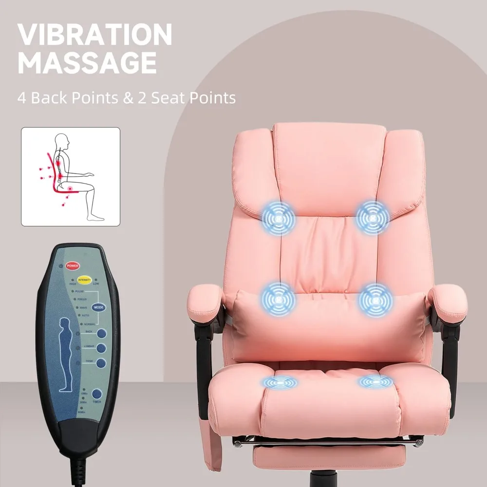 High Back Massage Office Chair with 6 Vibration Points, PU Leather Reclining Computer Chair, Ergonomic Desk Chair with Footrest
