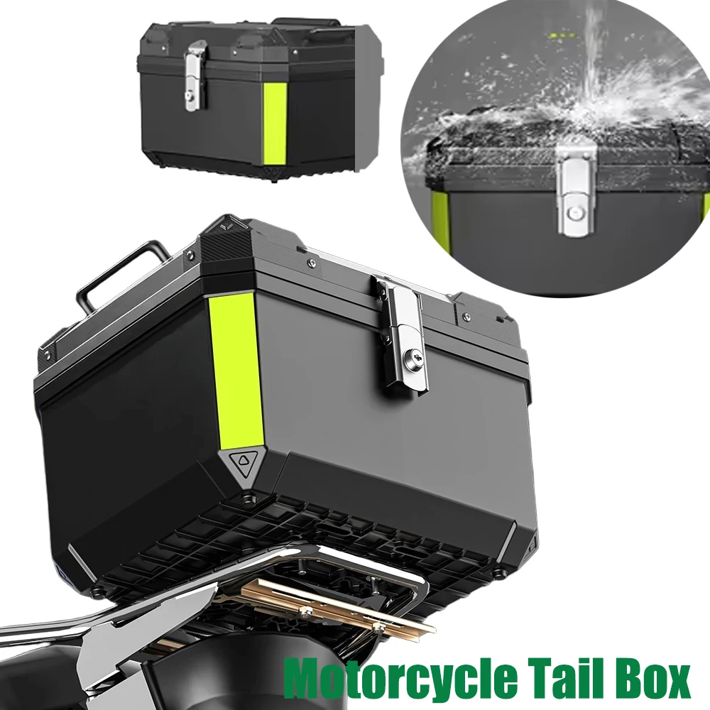 45L Motorcycle Tail Box Top Case Lockable Helmet Luggage Storage Rear Tour Box With Reflective Design Waterproof Storage Carrier