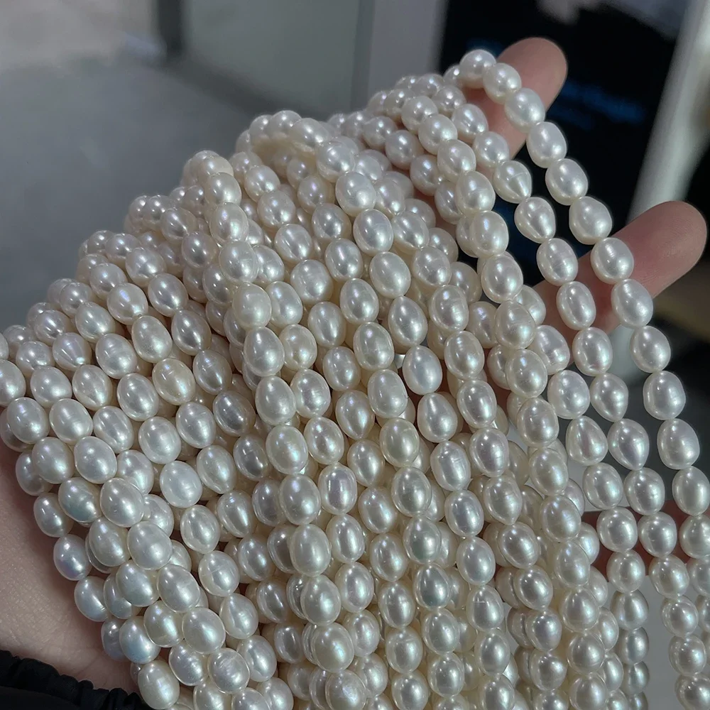 6-7mm AAA Natural Freshwater White Pearl Rice Shape Bead Christmas Gift for Women Jewelry Make DIY Necklace Bracelet Accessories