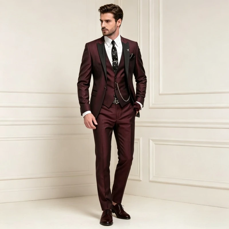 

Men Blazer 3 Piece Set Suits Single Button Blazer Ankle Length Straight Pants Sleeveless Vest Spliced Loose Fit Business Party