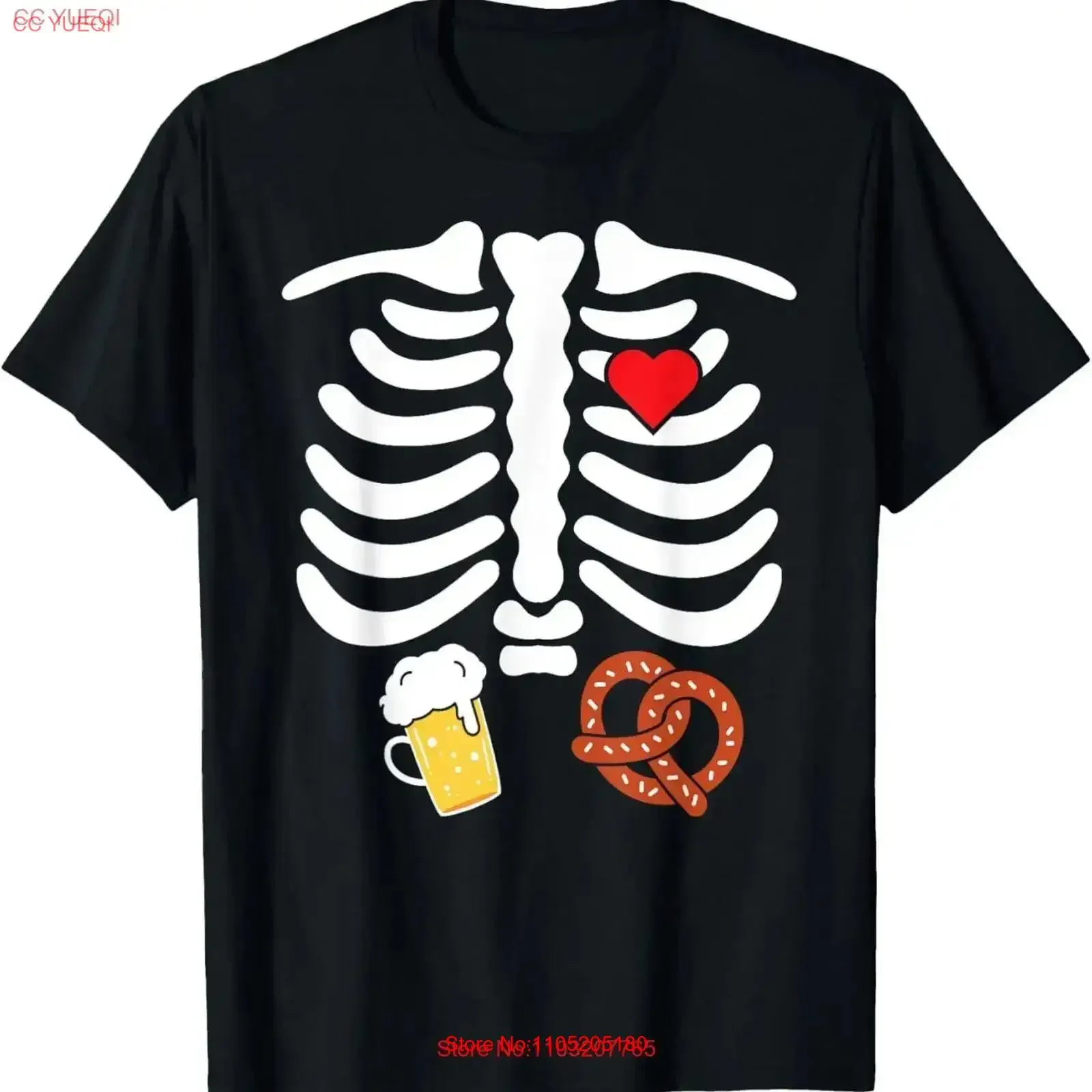 Halloween Skeleton Food Belly Beer Pretzel T Shirt vintage Washed Top For Everyday Wear Stretched Slightly Stylish streetwear