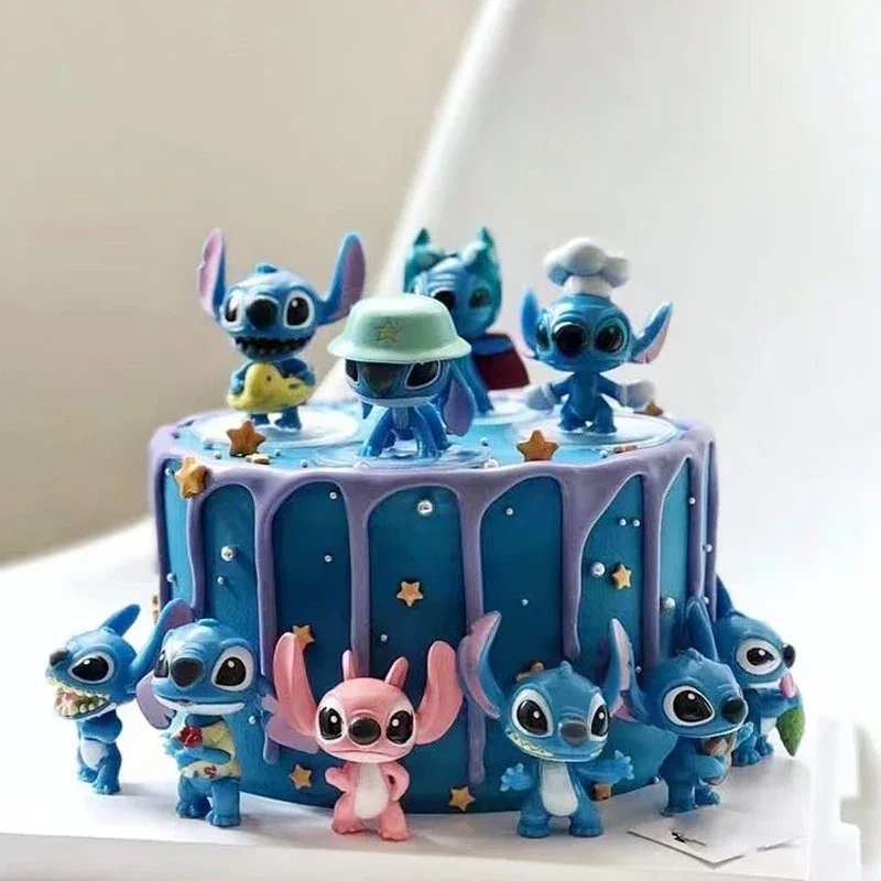 Stitch Cake Decoration Doll Set PVC Anime Action Figures Mini Toy Model Baby Shower Kids New Year Birthday Party Ornaments Gifts