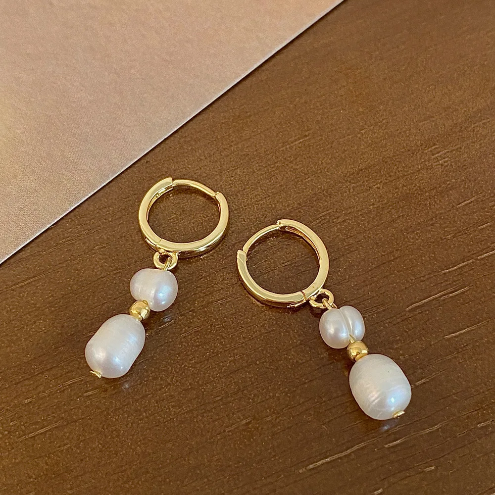 

Retro Natural Freshwater Pearl Dangle Earrings for Women High Quality 925 Silver Needle Hoop Earrings Trendy Baroque Jewelry