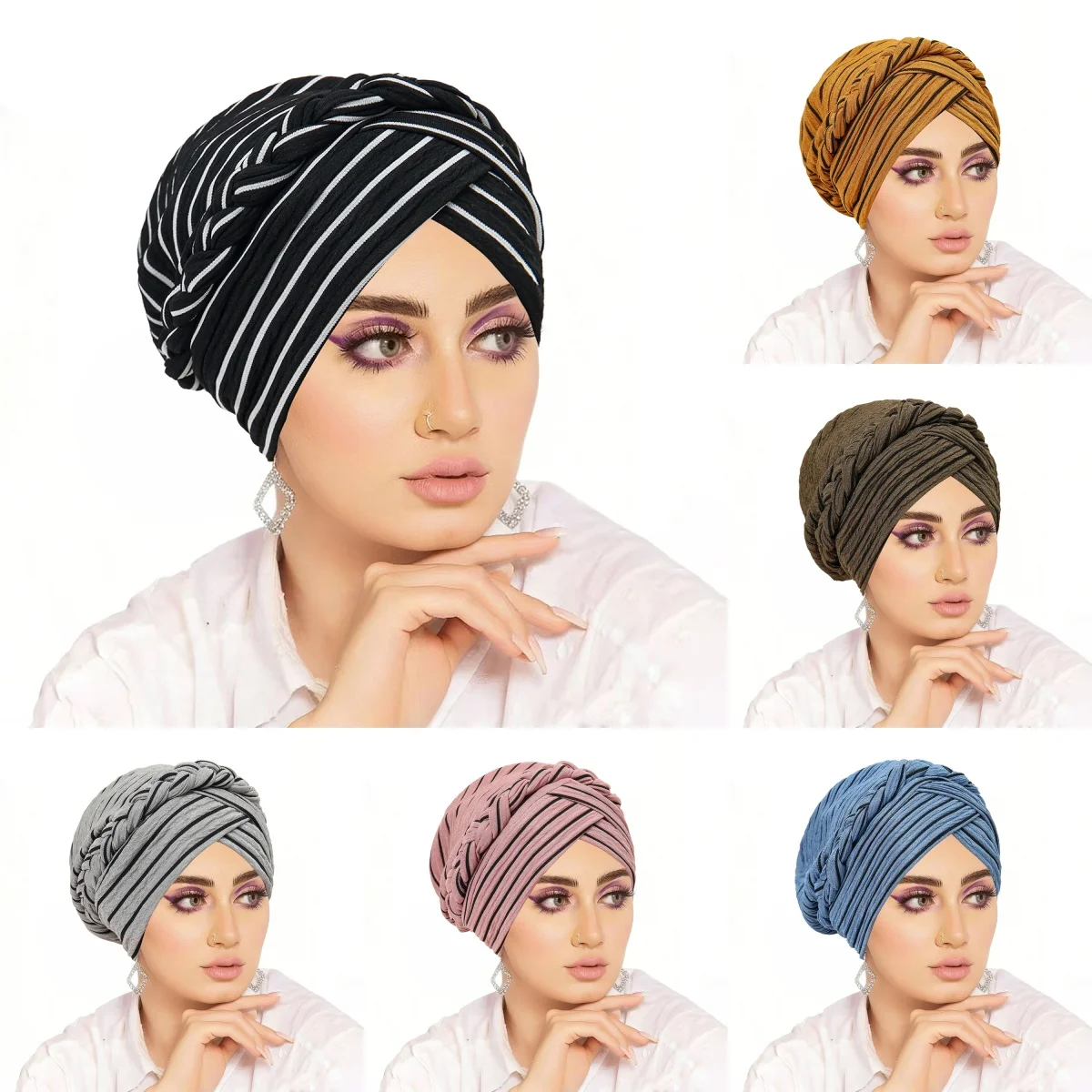 

Ramadan Muslim Women Braid Hijab Caps Wrap Head Indian Turban Bonnet Fashion Headdress Islamic Clothing Accessories