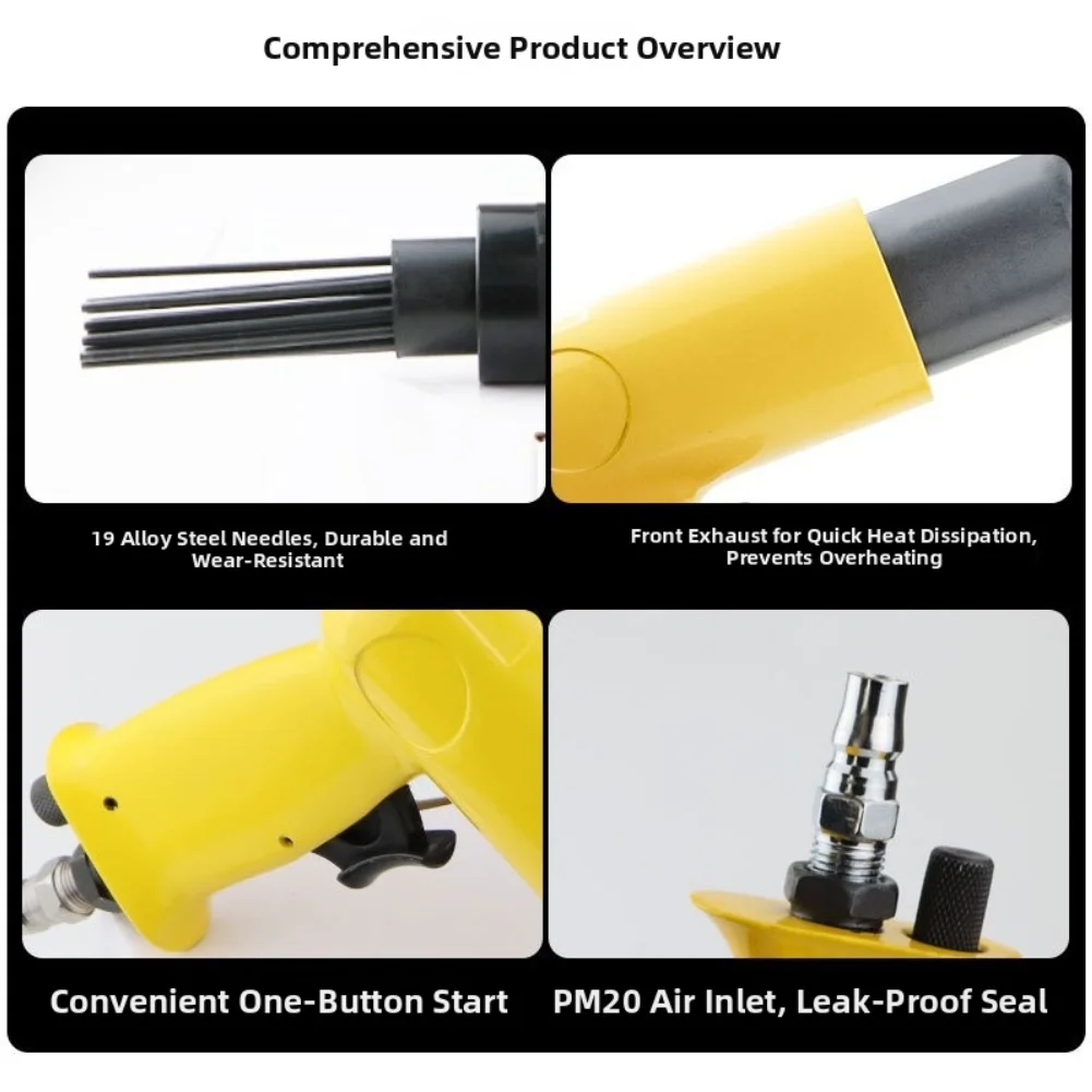 Professional 19-Needle Pneumatic Rust Remover,  Tool For Paint Stripping, Weld Slag Cleaning And Marine Surfaces Treatm