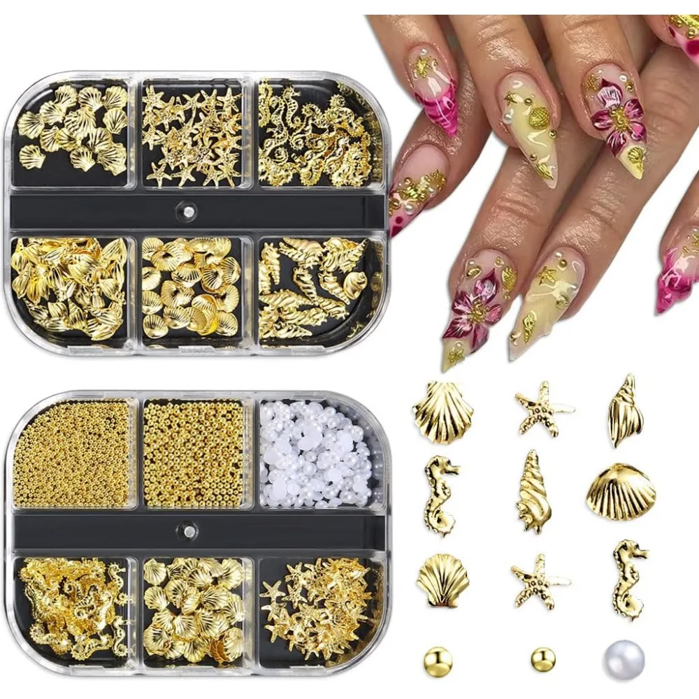 2 Piece Assorted 3D Starfish, Seashell, Seahorse Conch Ocean Life Nail Art Charms - DIY Supplies