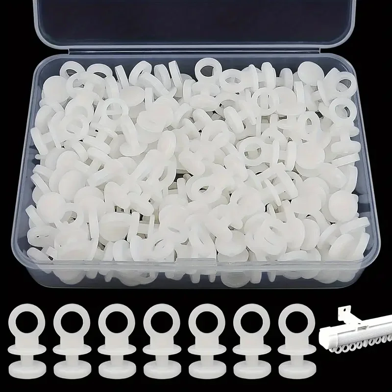 100pcs Curtain Pulley Hook Accessories Curtain Track PVC Walking Bead Accessories Silent Pulley With Transparent Plastic Box