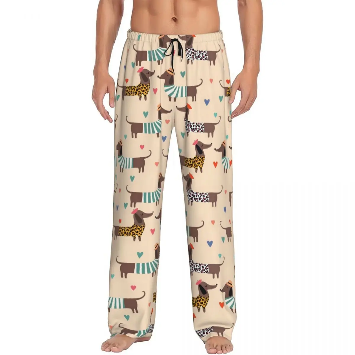 

Custom Dachshund Dog Pajama Pants for Men Sausage Dogs Sleepwear Lounge Sleep Bottoms Stretch with Pockets