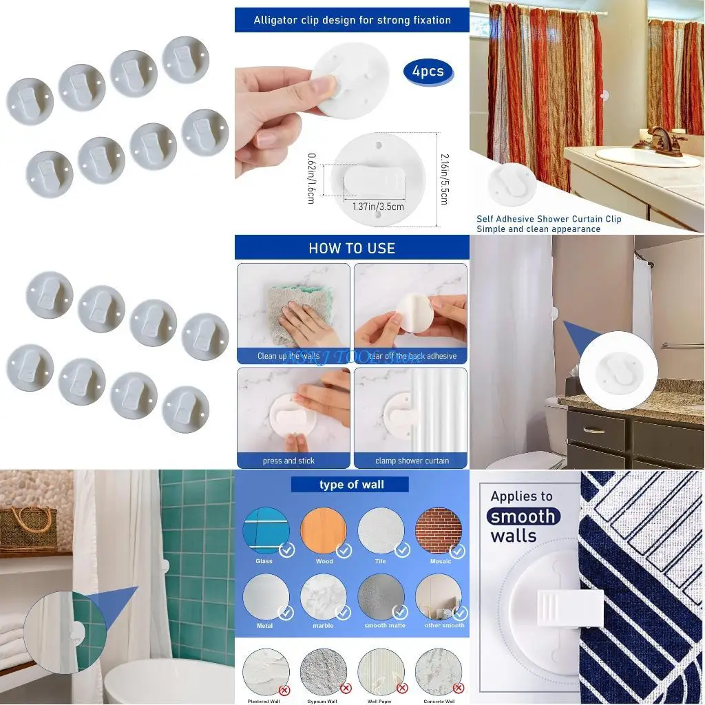 

L8RC 8Pcs Bathroom Curtain Weight Clip Bath Curtain Clamps Secure Grip Windproof Splash Guard Buckle Easy to Install