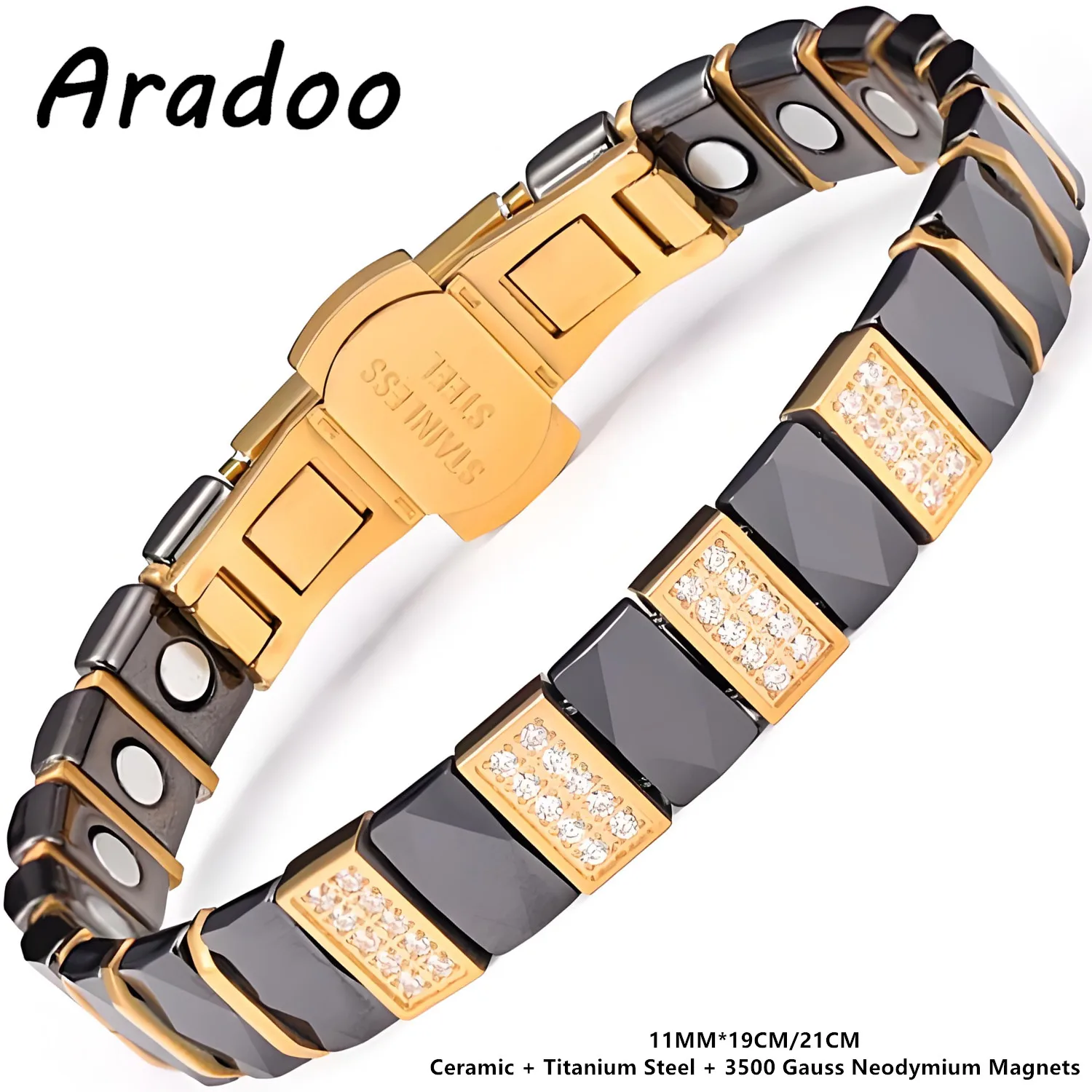 ARADOO Premium Ceramic Titanium Steel Bracelet for Men Women with Magnetic Therapy Couple Wristband Jewelry Gifts