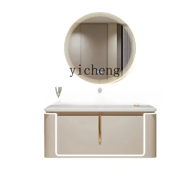 YU-13 Whole Washbin Bathroom Cabinet Combination Cream Paint Washbasin Washstand Smart Round Mirror