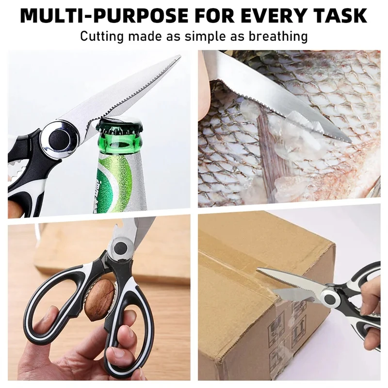 Stainless Steel Kitchen Scissors Multifunctional Household Chicken Bone Scissors With Lid Can Be Opened To Clip Walnuts