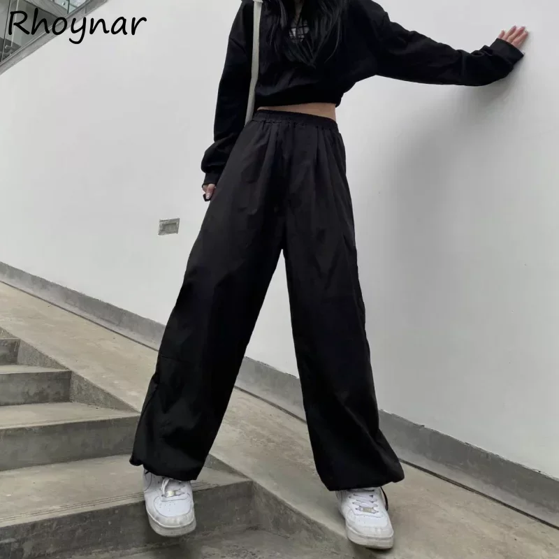 

Pants Women Loose Retro Streetwear Solid All-match Straight Mopping Casual Elastic Waist Korean Style Trendy Students Spring