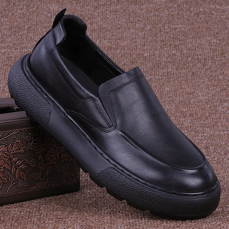 

Мужские повседневные кожаные туфли для широкой стопы, мягкие, без шнурков, с круглым носком, на резиновой подошве, удобные, модные, всесезонная обувь