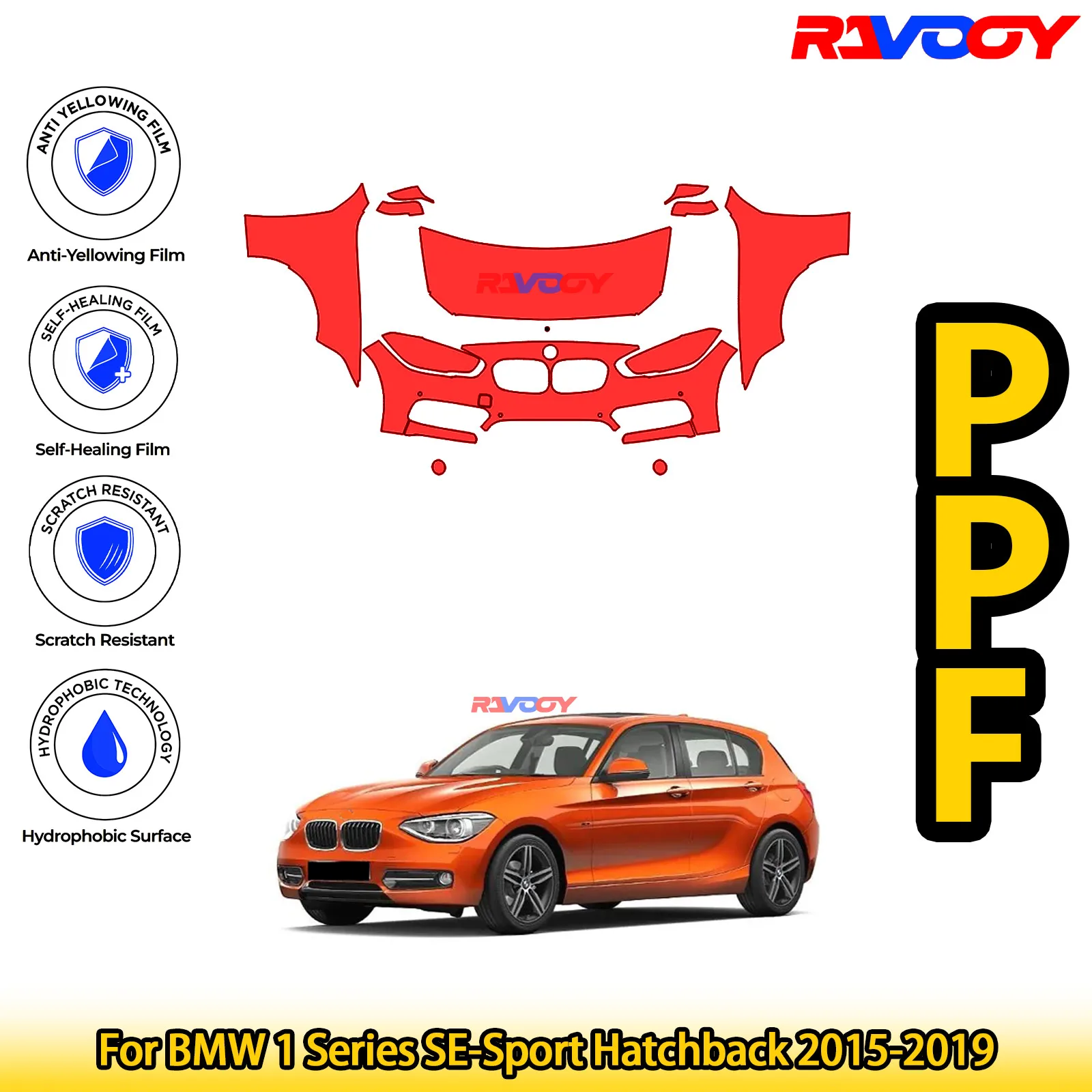 

For BMW 1 Series SE-Sport Hatchback 2015-2019 Glossy Matte Black Precut front PPF Kit Paint Protection Film