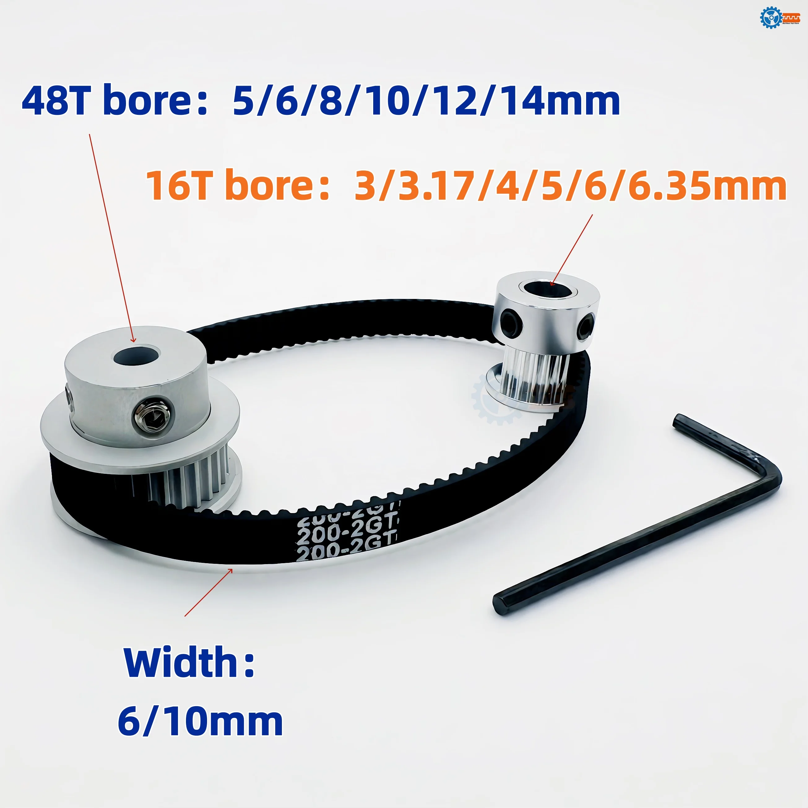 48T 16Teeth 2GT Timing Belt Pulley Set Tensioning Wheel Belt Width 6/10mm Bore 3~12mm Reduction 3:1 Synchronous Pulley Belt Kit