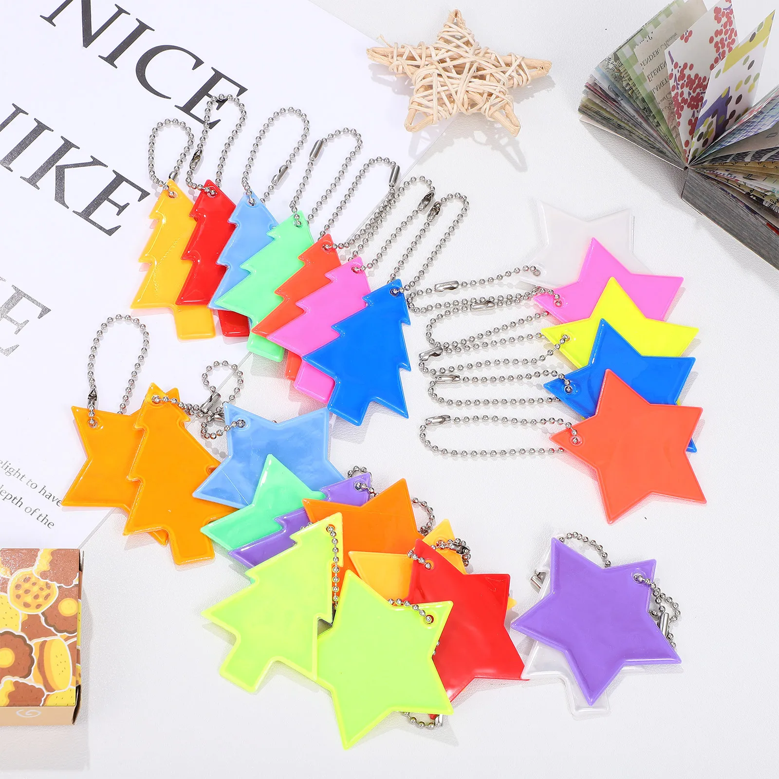 

24Pcs Reflective Pendants Lightweight Shiny Charms for School Bag Clothes Bicycle Hanging Decoration Party Night Safety