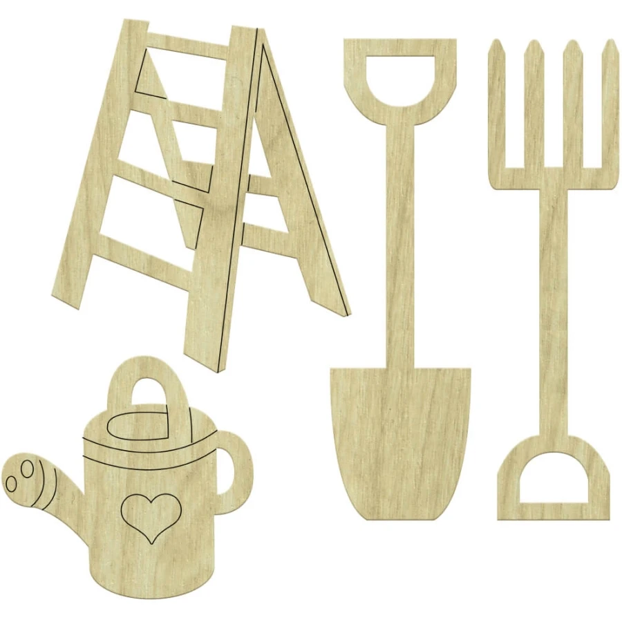 KD310 Shovel, Rake, Stair, Watering Cans 4lü Set Wooden Package Ornament