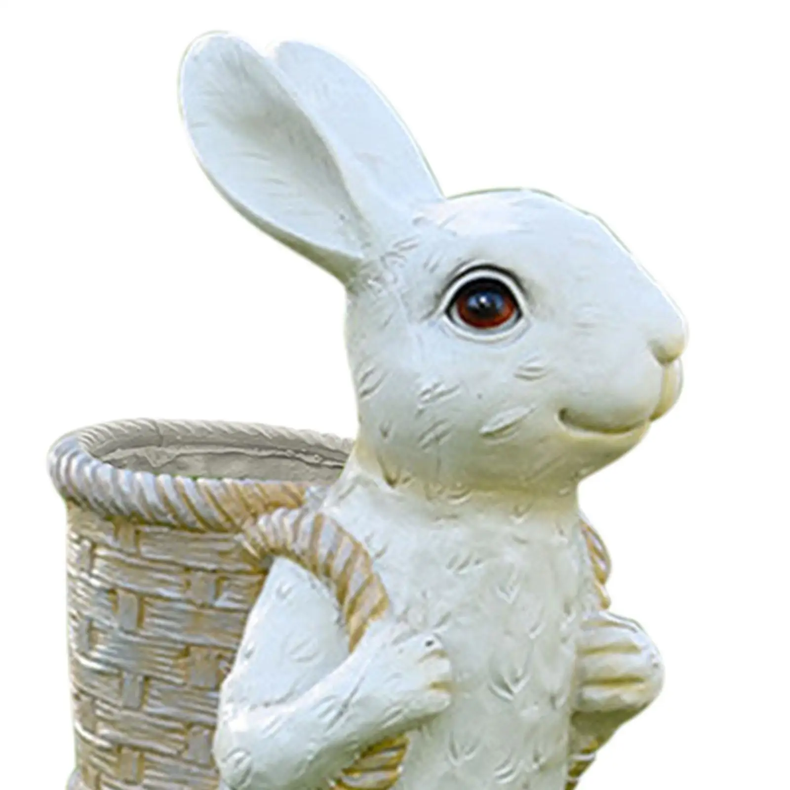 Easter Bunny Statue Flowerpot Resin 7.5x5.5x13.4inch Handcrafted Flower Basket for Bonsai Plants Lovers Gifts Multifunctional