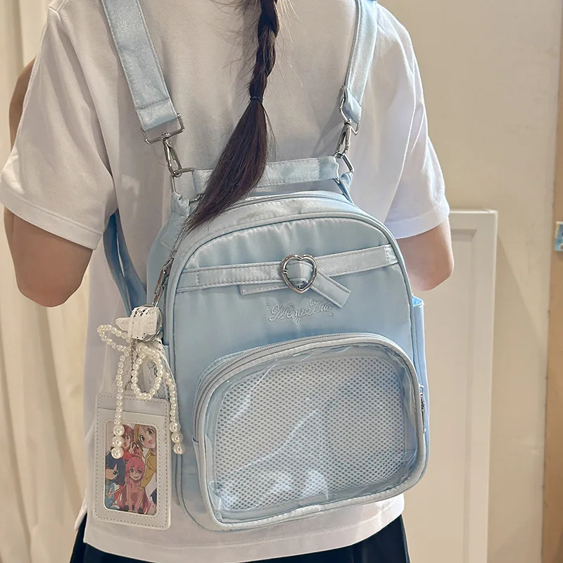 HAEX Y2K Women Backpacks 2025 Lolita JK Uniform DIY Anime Badge Ita Bags Female Trend Satin Beading Bow Crossbody Shoulder Bag