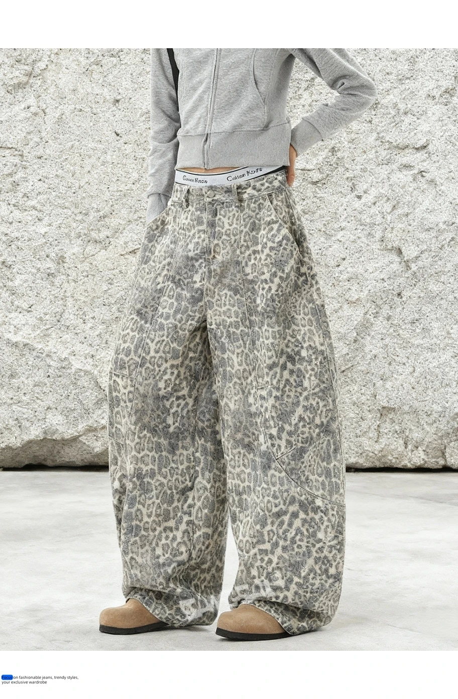 شيك الخريف الرجعية موضة ليوبارد فضفاض الجينز للرجال والنساء مستقيم عادية فضفاض سراويل جينز المتضخم السراويل السفينة حرة