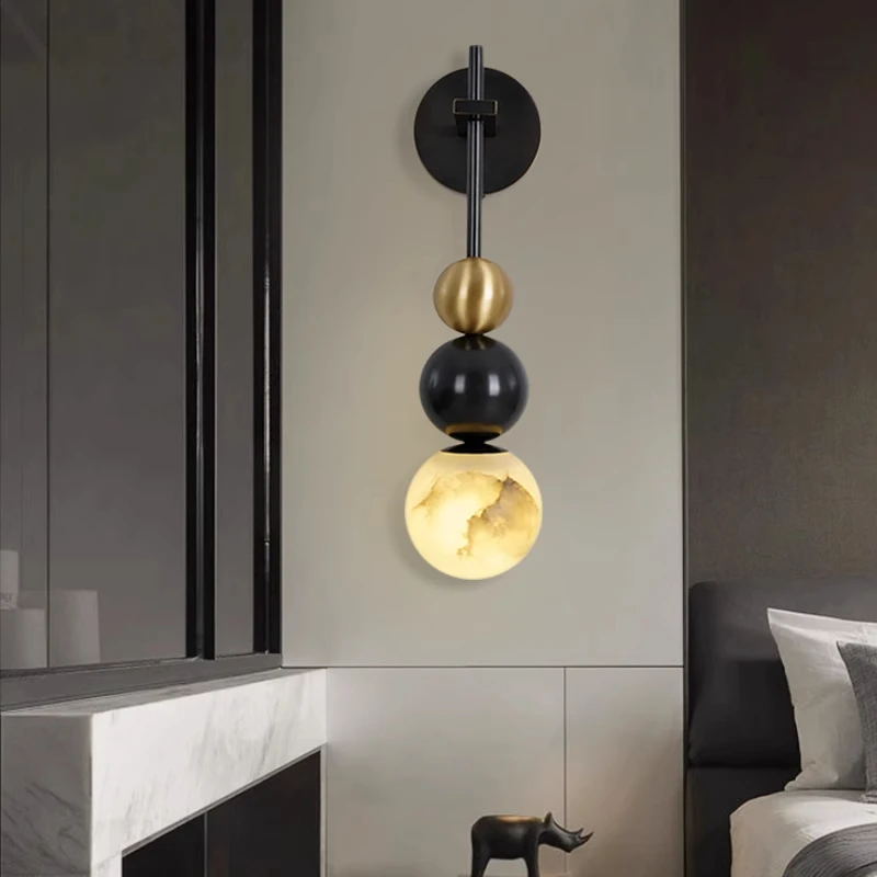 Nordic bedside Marble ball LED wall light bedroom living room staircase aisle modern brass decor TV background wall lamps