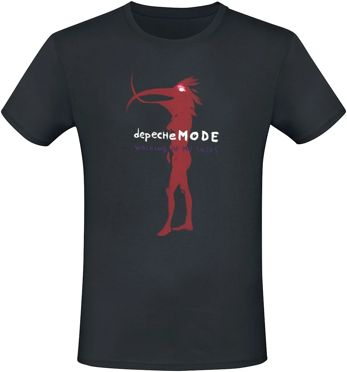 Camiseta Depeche Mode Walking in My Shoes, camiseta Synth-Pop con estampado de silueta roja y texto escrito a mano, mercancía para fanáticos de Depeche Mode