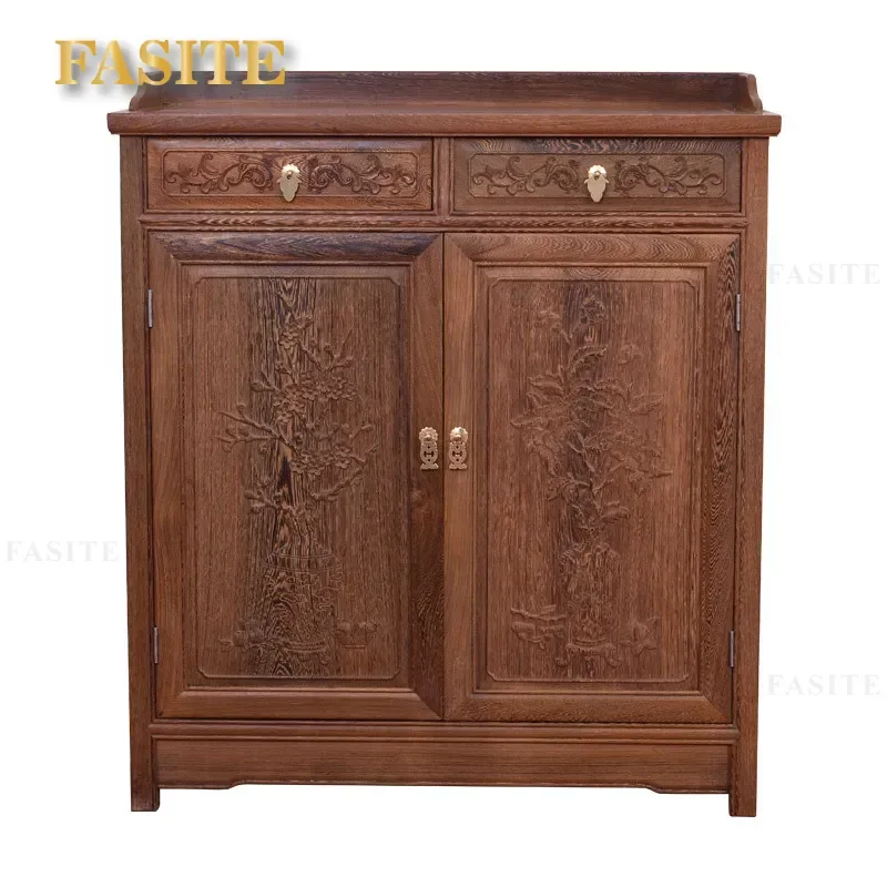 For Chinese Style Solid Wood Side Cabinet Mahogany Chicken Wing Wood Antique Tea Storage Locker for Restaurant Living Room