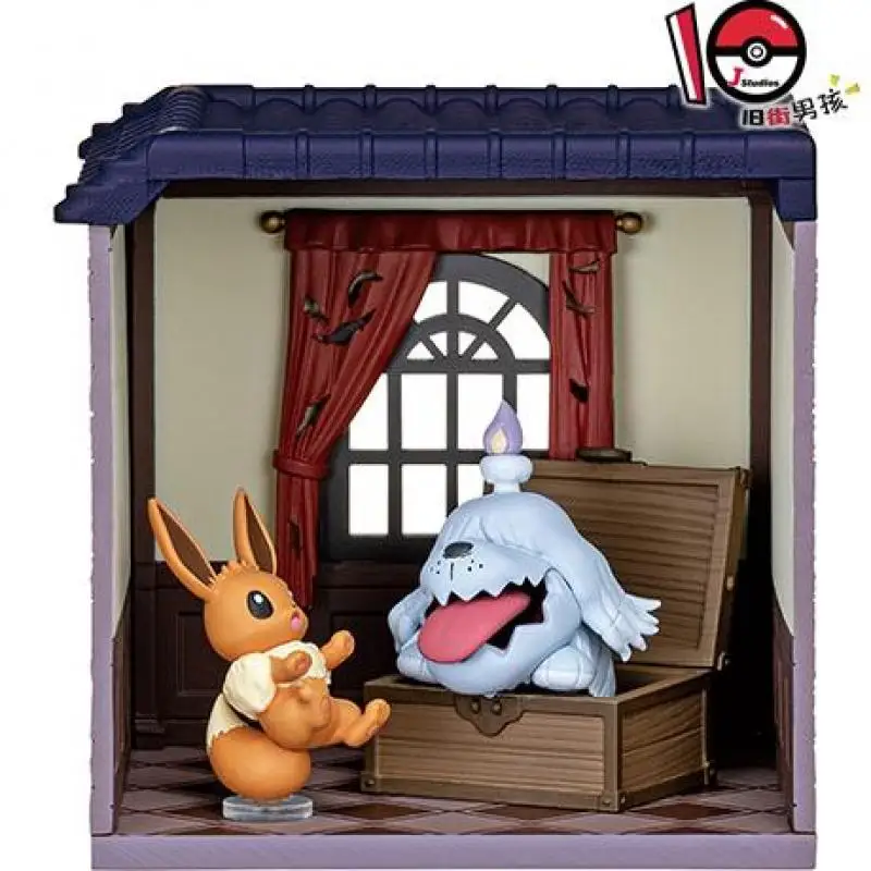 Echtes RE-MENT pokemon unglaubliches Spukhaus 2 litwick eevee mimikyu mismagius greavard action figur modell spielzeug geschenk