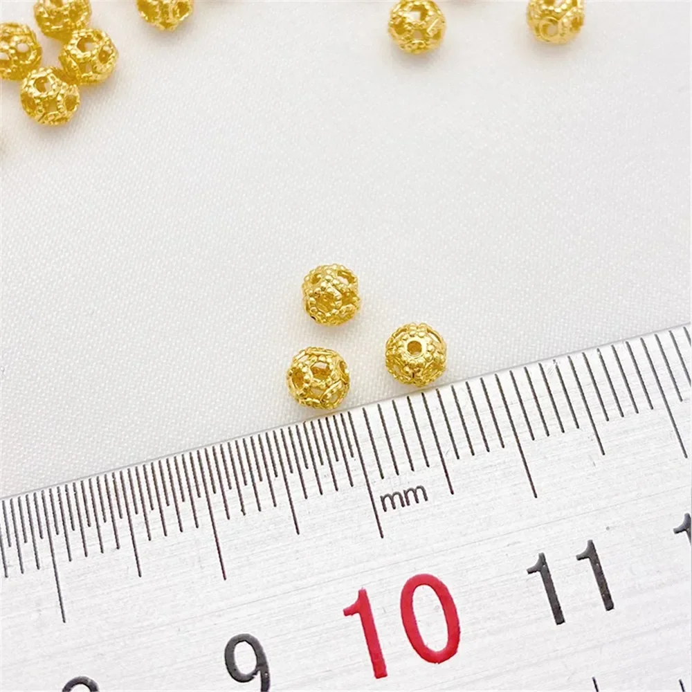 14K Gold Hollow Small Flower Ball Triangular Beads Loose Beads Handmade DIY Beaded Bracelet Necklace Bead Spacer Accessories