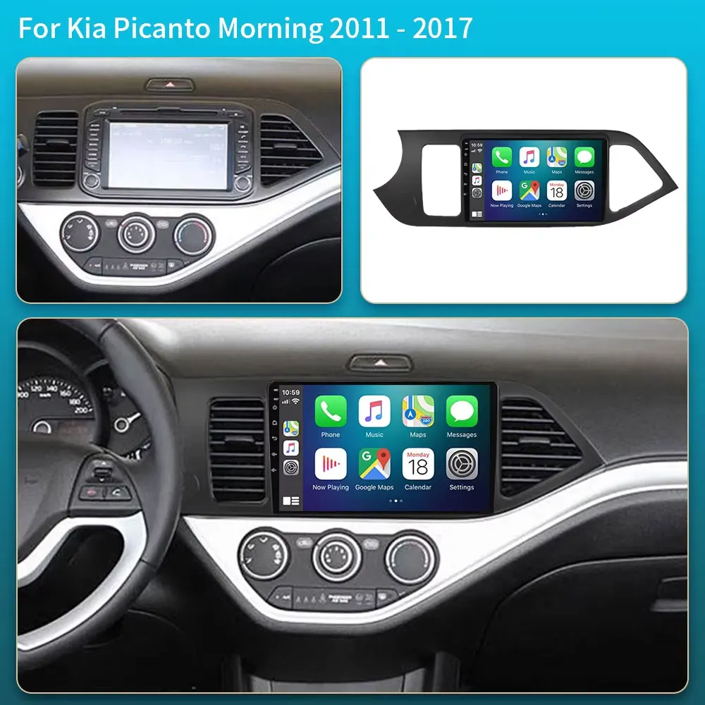 Android 16 For Kia Morning Picanto 2011 - 2017 LHD QLED Android Car Radio Multimedia Video Player BT Stereo CarPlay 5G WIFI GPS