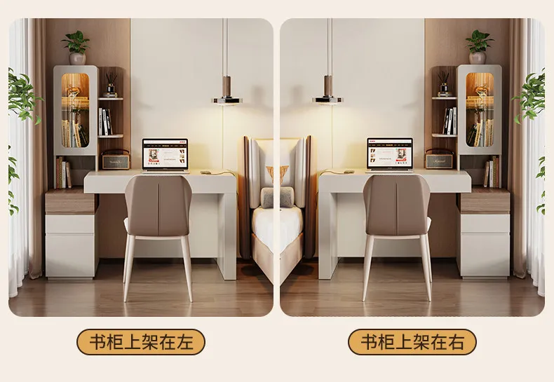 Corner desk Integrated table with bookcase Home study office Study table Solid wood computer desk