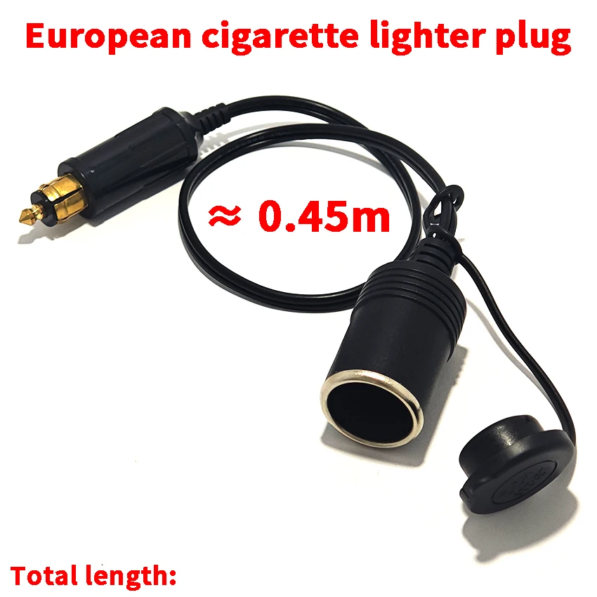 

European EU Plug For Motorcycle Charger Socket Outlet Convert to Car Cigarette Lighter Adapter Power Lead Cable 0.45M