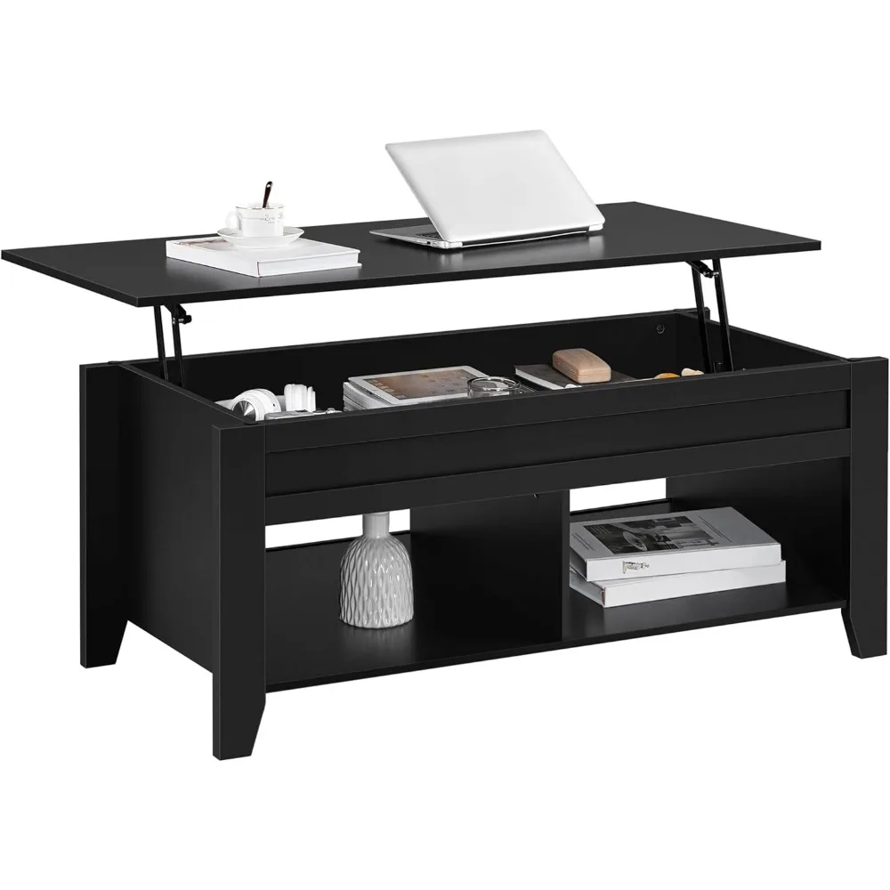 

Black Coffee Table, Lift Top Coffee Tables with Hidden Storage Compartment & Open Shelf, Lift Tabletop Pop-Up for Living Room R