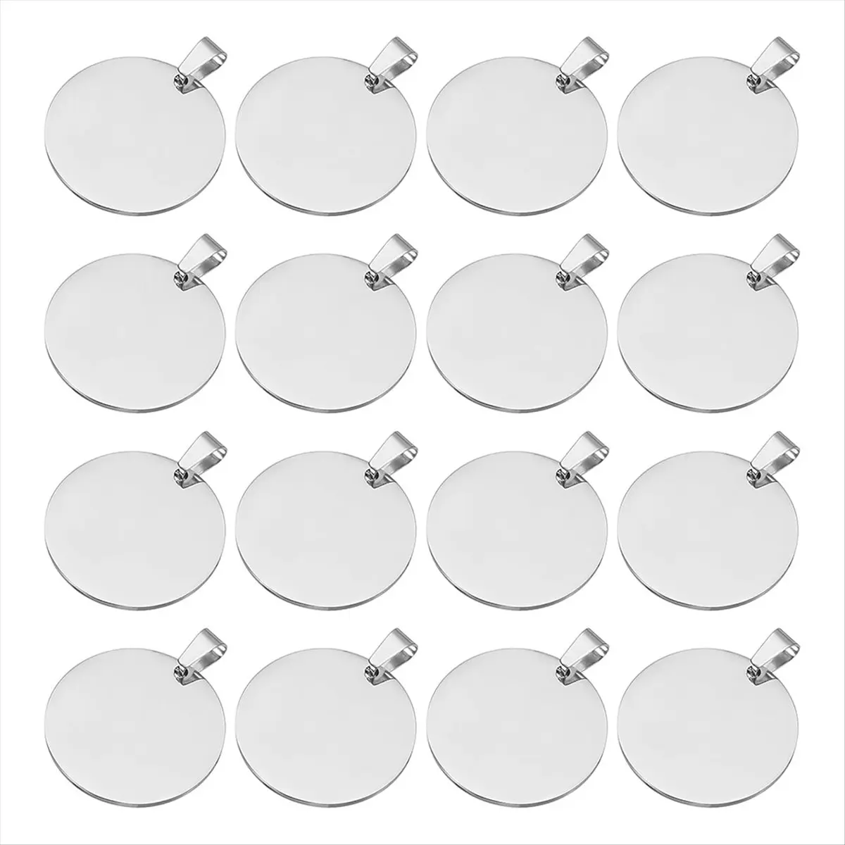 REST 16Pcs Metal Stamping Blanks, 30mm Round Stamping Name Tags Blanks Metal Plate with Hole, Dog Tags Silver