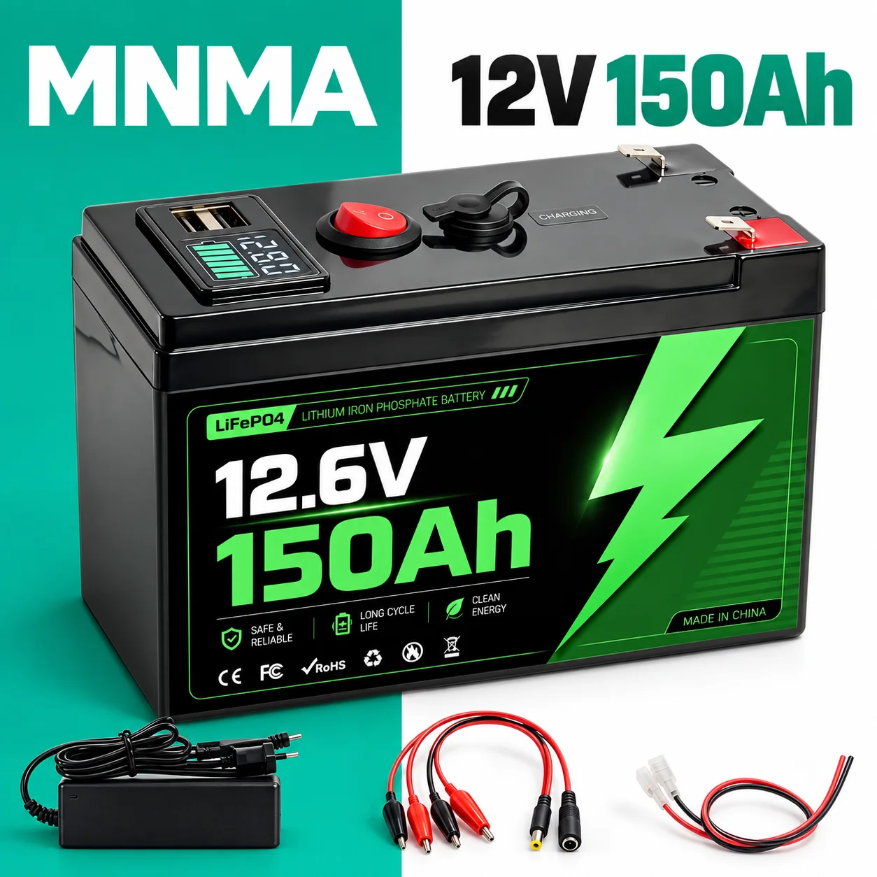 12V 150Ah lithium battery LiFePO4 deep cycle battery, 8000+cycle battery for fish detectors, power wheels, lighting, etc