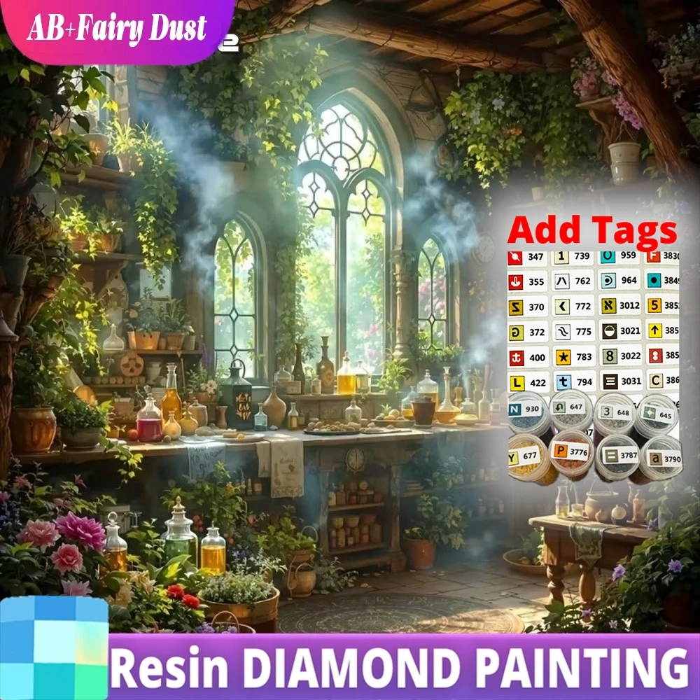 Harz-Feenstaub AB Diamantmalerei Gartenlandschaft Mosaik DIY Stickerei Acryl Bastelbedarf Vollquadrat Rund Wanddekoration