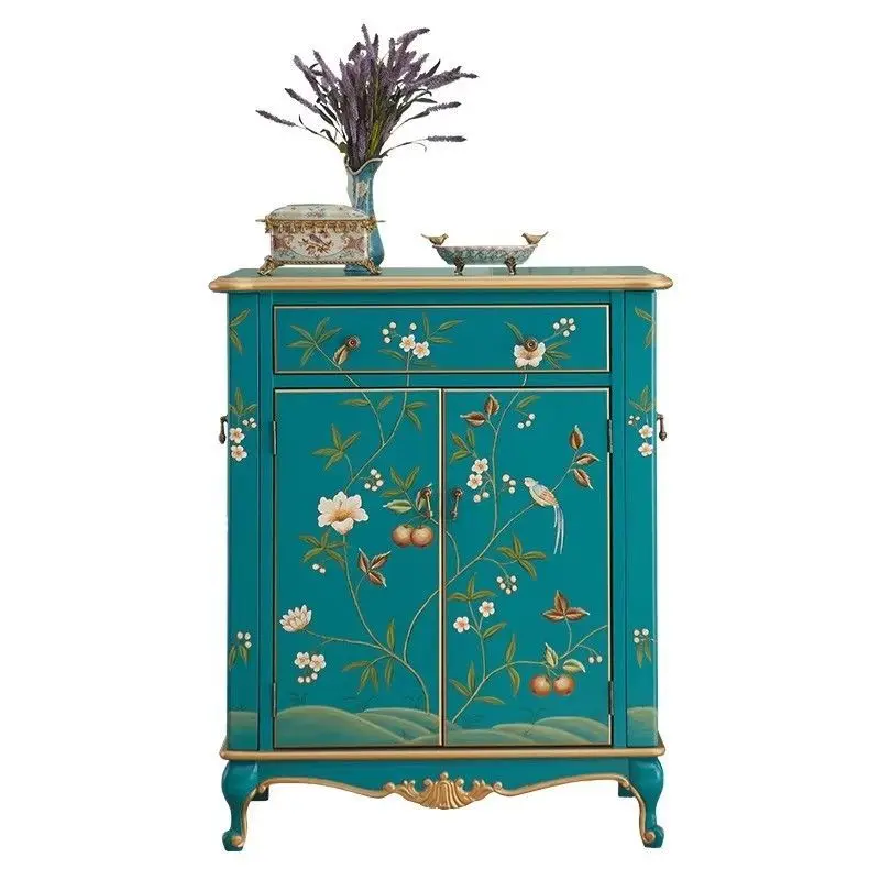 

Chinese style Internet celebrity painted shoe cabinet storage cabinet American high-end solid wood hand-painted locker integrate