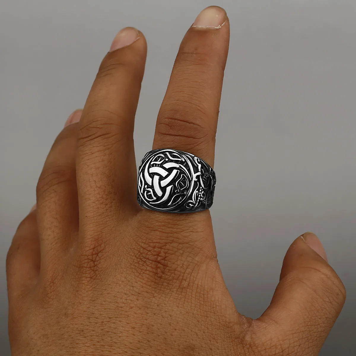 Viking Dragon Rune Stainless Steel Ring Men\'s Fashion Temperament Ring Biker Hip Hop Celtic Knot Amulet Jewelry Gift