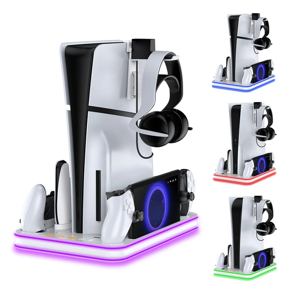 

Многофункциональная охлаждающая станция, совместимая с PS5/PS5 Slim, 5 режимов, зарядная станция с подсветкой RBG и держателем для гарнитуры