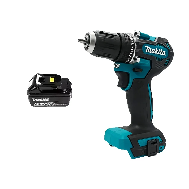 Makita DHP487 10-mm-Bürstenloser 18-V-Lithium-Akku-Schlagbohrer, Handbohrmaschine für den Hausgebrauch, Elektroschrauber mit hohem Drehmoment – Original-Makita-Akku, 18 V, 6,0 Ah, wiederaufladbarer